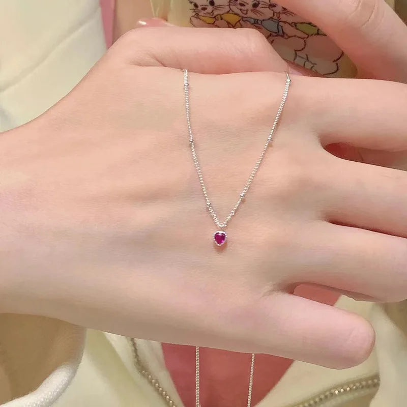 luckacco 925 sterling silver zircon heart interlocking necklaces for women luxury quality jewelry gift female  items