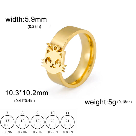 Luckacco Unift Women Stainless Steel Charms Rings Flower Leaf Spider Paw Pendant Finger Ring Fashion Minimalist Couple Jewelry
