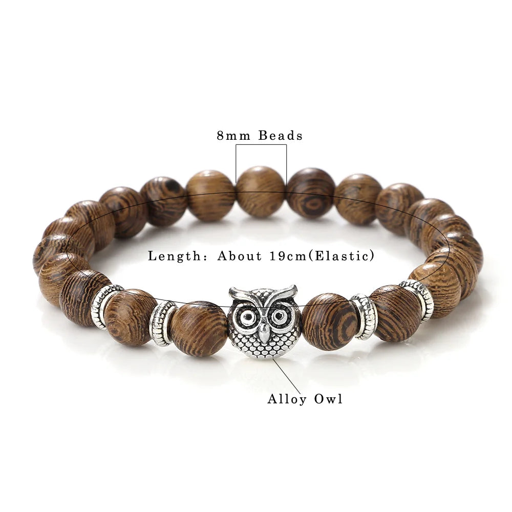 luckacco vintage owl charm bracelets & bangles for men women natural lava stone malachite beads couple bracelets friendship jewelry gifts
