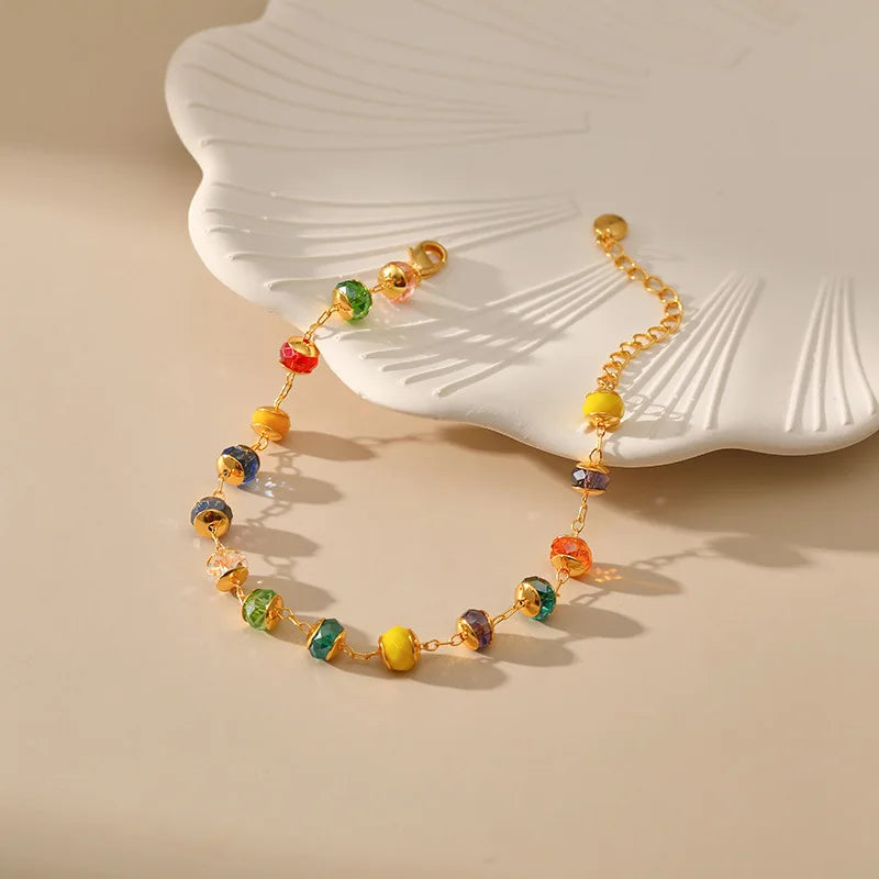 luckacco bohemian multicolour crystal beads bracelet for women 18k gold plated tourism and vacation ethnic style jewelry accessories