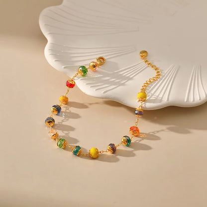 Luckacco Bohemian Multicolour Crystal Beads Bracelet for Women 18k Gold Plated Tourism and Vacation Ethnic Style Jewelry Accessories