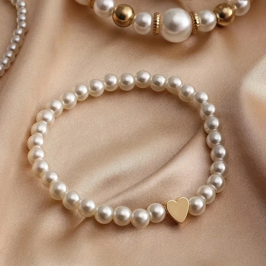 Luckacco 4pcs Unisex Fashion Simple Pearl Bracelet Set faux pearl