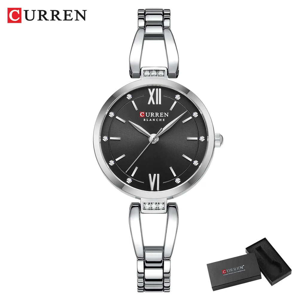 luckacco curren luxury hight quality quartz watch fashion charming rhinestones stainless steel band women's wristwatches