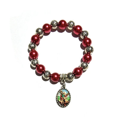 Luckacco Holy Father Mother Pendant Glass Pearl Beads Strand Elastic Bracelet For Men Women Religious Jewelry