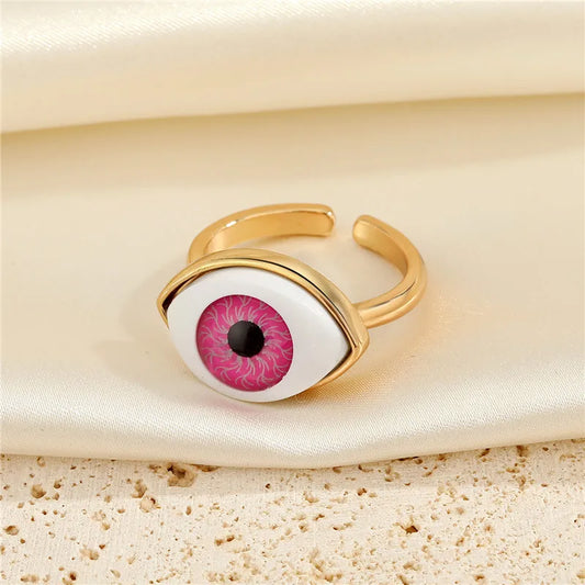 Luckacco 1Pcs Vintage Evil Eye Finger Ring For Women Gift Jewelry Colored Simple Turkish Blue Eye Adjustable Party Ring Accessories R381