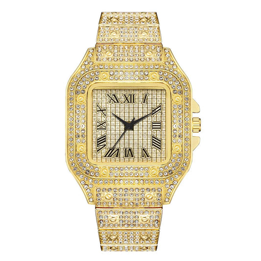 Luckacco Luxury Classic Business Men's Steel Strap Square Roman Scale Rhinestone Quartz Watch Fashion Male Wristwatch Relogio Masculino