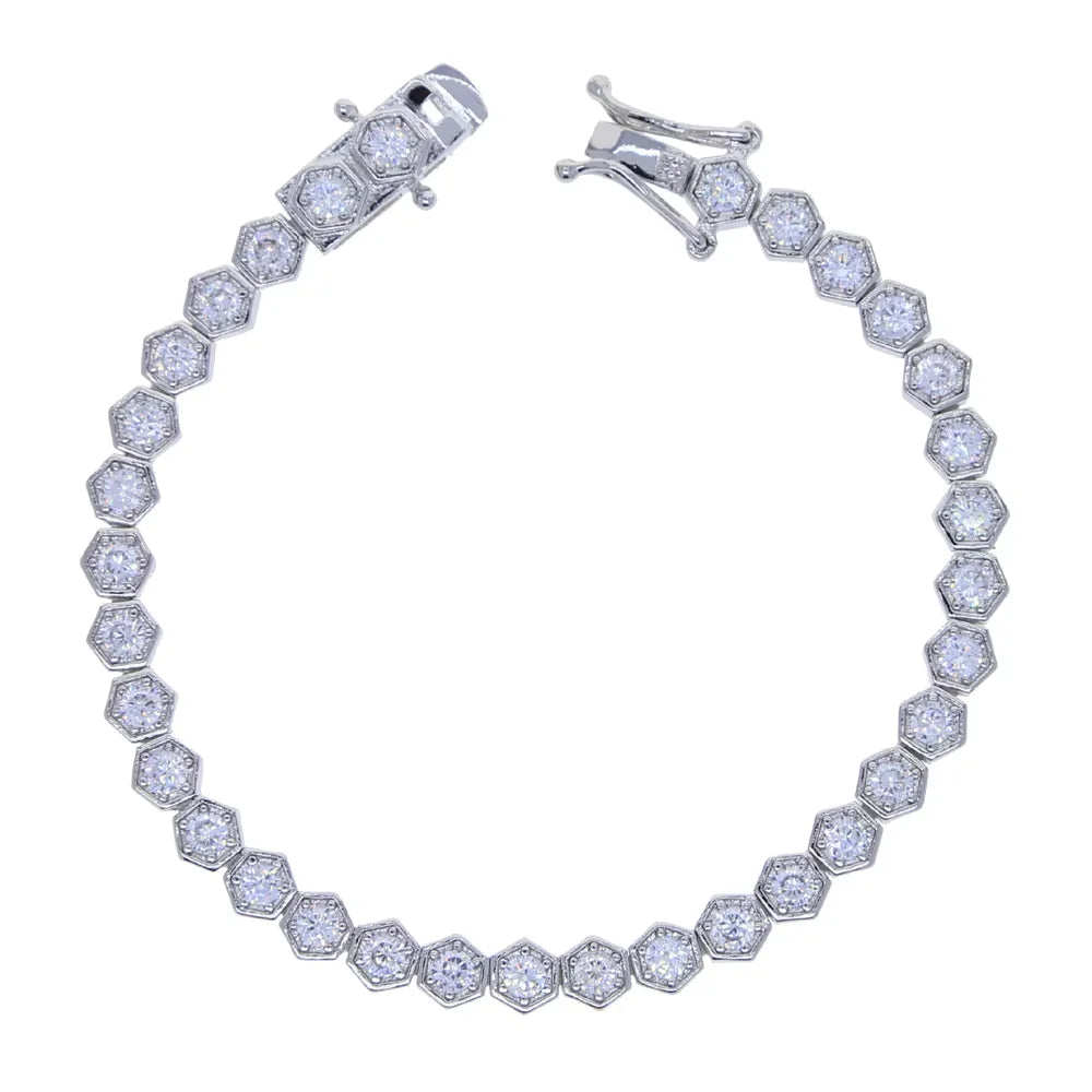 luckacco 2025 new iced out aaa cubic zirconia heart tennis chain bracelet silver color cz charm chain bracelet hip hop jewelry for women