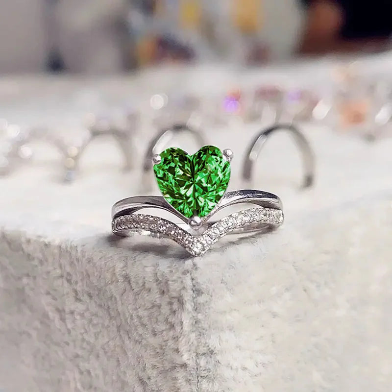 luckacco romantic pink heart shaped ring for female cubic zirconia bridal wedding party  with minimalist fashion jewelry accessories