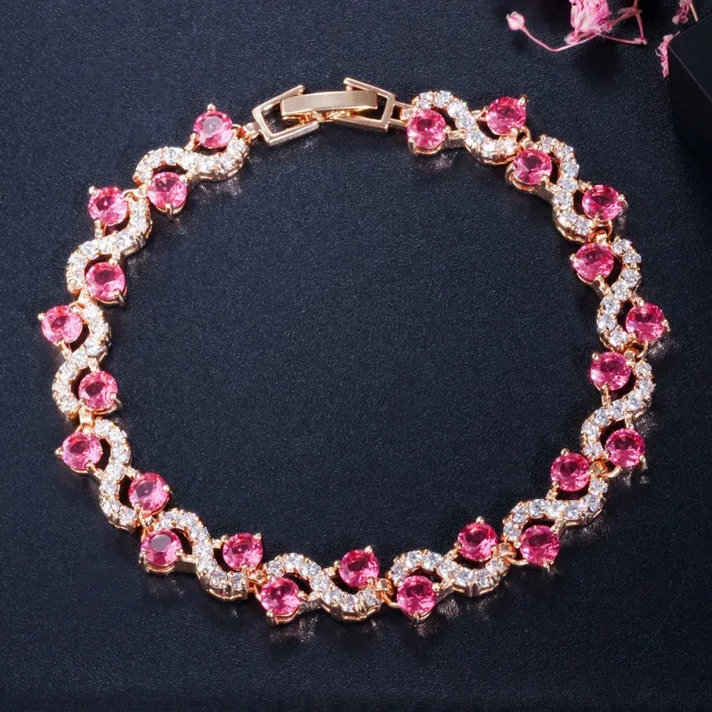luckacco exquisite shiny tennis ball shape crystal zircon bracelet for women fashion evening party jewelry girls gift