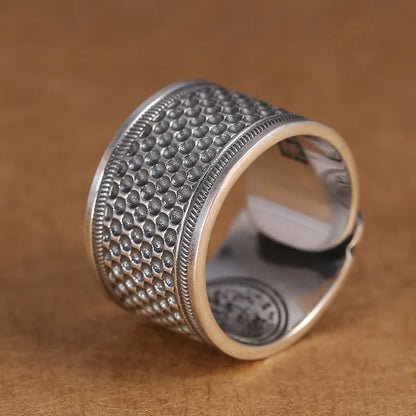 Luckacco Retro Auspicious Cloud Xiangyun Wide Ring Thimble Good Fortune Adjustable Ring Handmade Unisex Designer Jewelry Accessories Gift