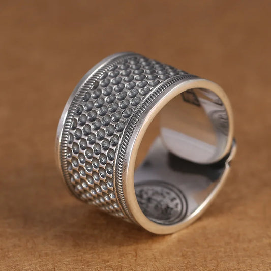 Luckacco Retro Auspicious Cloud Xiangyun Wide Ring Thimble Good Fortune Adjustable Ring Handmade Unisex Designer Jewelry Accessories Gift