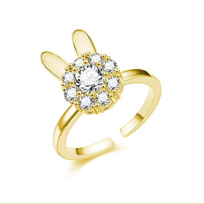 Luckacco Titanium Stainless Steel Ring For Women Rotate Rotating Anxiety Fidget Adjustable Rings Silver Color Jewelry Lovely Flower Bee