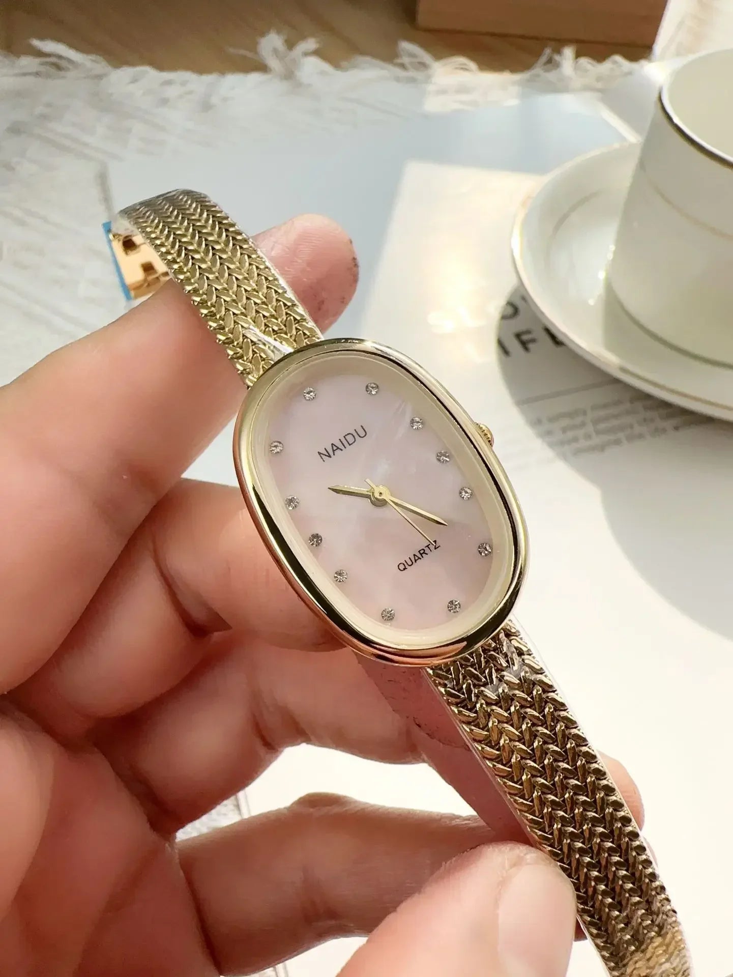 luckacco luxury oval dial rhinestone watch new brand quartz watch for women adjustable stainless steel strap wristwatches  gift