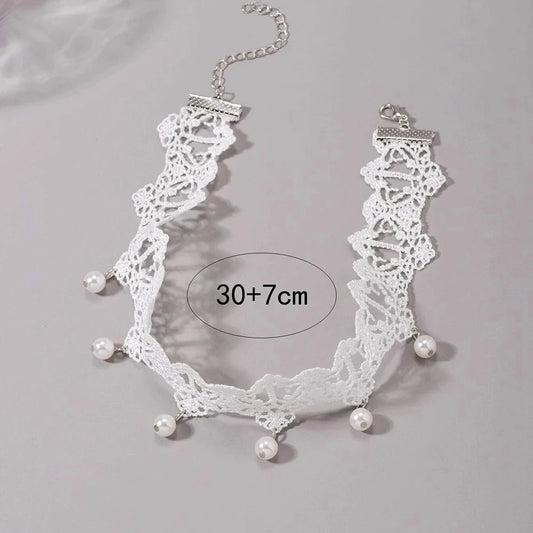 Luckacco Bohemia Elegant Vintage Imitation Pearl White Lace Statement Choker Necklaces Bridal 2022 Fashion Jewelry For Women Wedding Gift