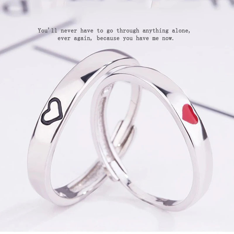luckacco high-quality couple wedding ring for woman men 2pcs love heart zircon adjustable rings fashion stainless steel engaged jewelry
