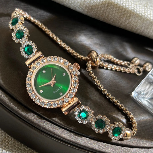 Luckacco Foreign trade chalcedony bracelet watch set with diamond light luxury live new fashion quartz watch pull diamond women's watch