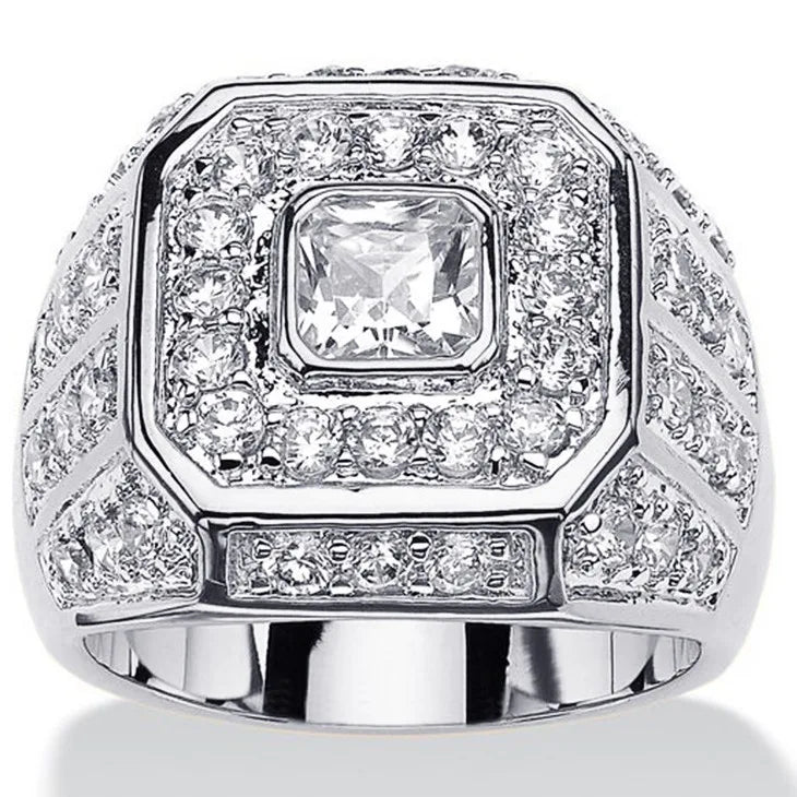 luckacco luxury women rings silver color square round white stone rings party accessories gift