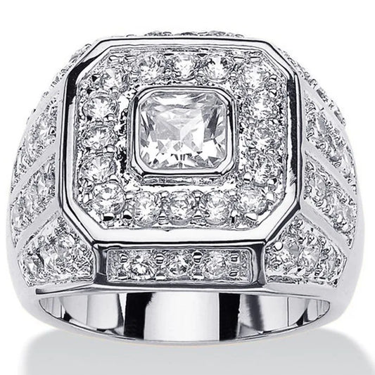 Luckacco Luxury Women Rings Silver Color Square Round White Stone Rings Party Accessories Gift