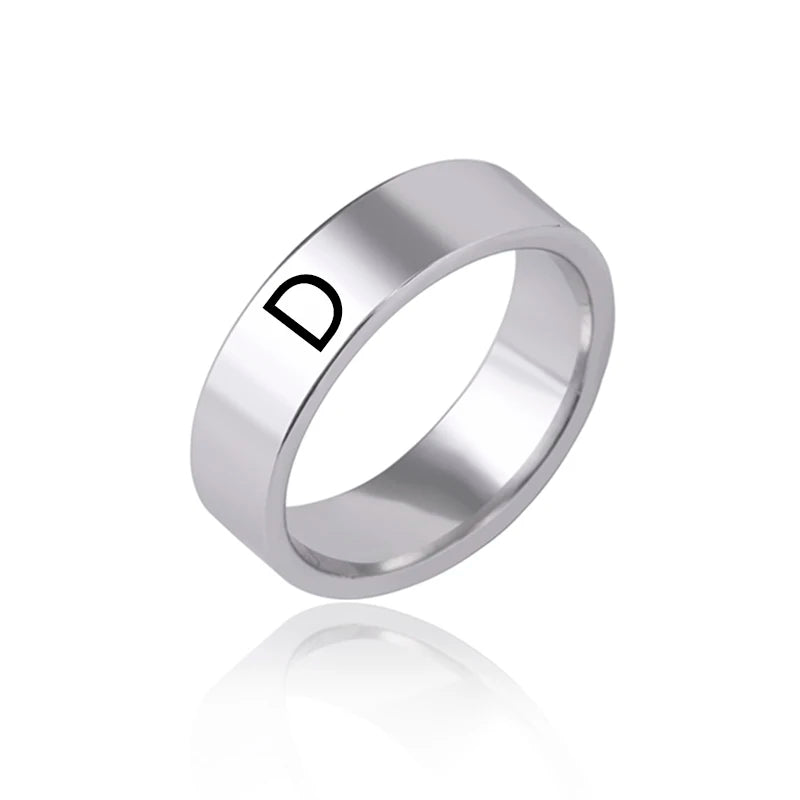 luckacco fashion 26 english initial letter ring stainless steel engraved name rings for women birthday gifts