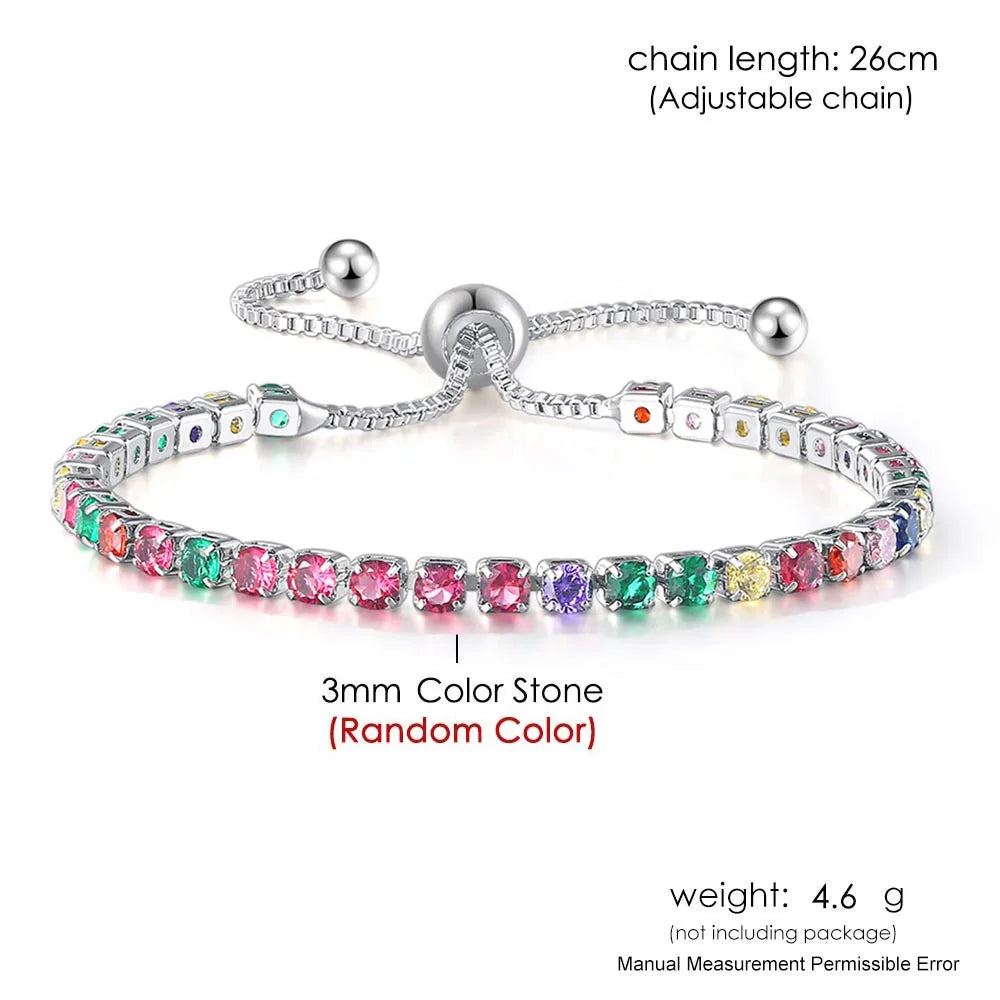 luckacco adjustable multicolor tennis bracelets for women ladies wedding rainbow colorful zircon charm bracelet hand chain jewelry dzh043