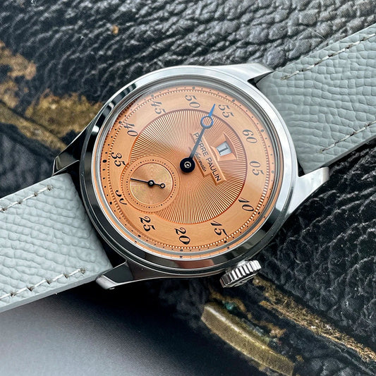 Luckacco Spot goods NEW Pierre Paulin Jumping Hour Men Watch Salmon Dial Automatic St17 Mechanical Watch Vintage Date Window 38mm