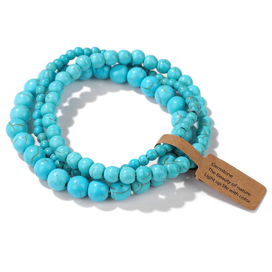 Luckacco Green Agates Stone Bead Bracelet Set 4 6 8MM Natural Labradorite Opal Turquois Bracelet With Tag Stretch Bangle Jewelry Gift