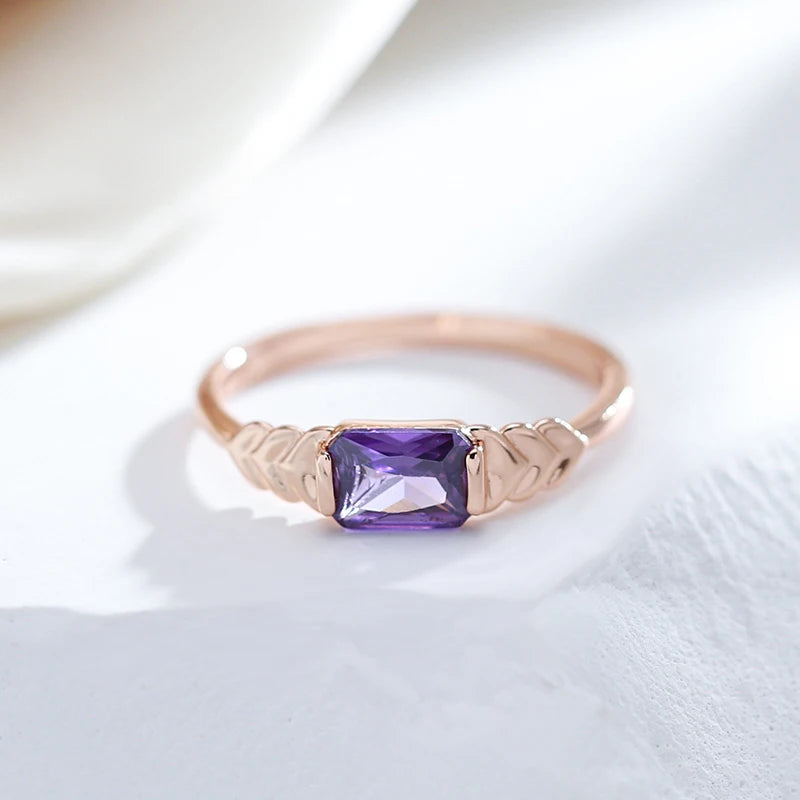 luckacco kinel sparkling square purple natural zircon rings for women luxury unusual 585 rose gold color party daily jewelry 2023 new