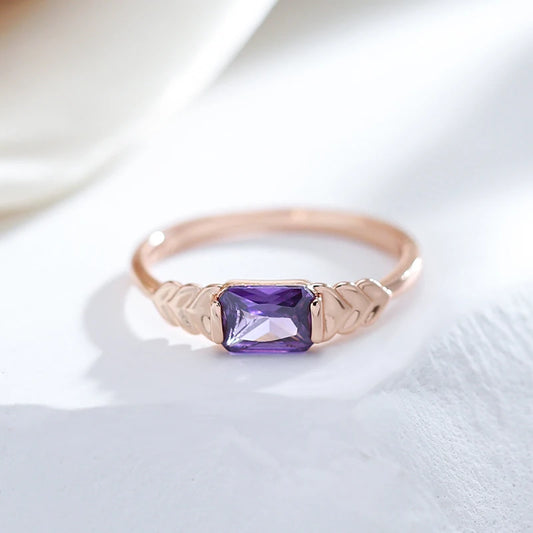 Luckacco Kinel Sparkling Square Purple Natural Zircon Rings for Women Luxury Unusual 585 Rose Gold Color Party Daily Jewelry 2023 New