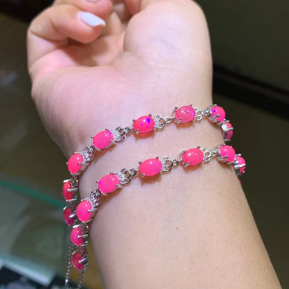 Luckacco Trendy Natural Blue Opal Crown Bracelet Sterling 925 Silver Gemstone 5*7mm for Women Birthday Party Fine Jewelry Gift