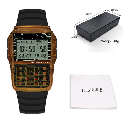 Luckacco Top Luxury Men's Calculator Watch Multifunctional Led Watch Stainless Steel Watch Strap Men's Sports Watch Computer Style
