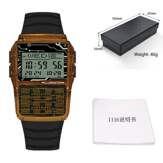Luckacco Top Luxury Men's Calculator Watch Multifunctional Led Watch Stainless Steel Watch Strap Men's Sports Watch Computer Style