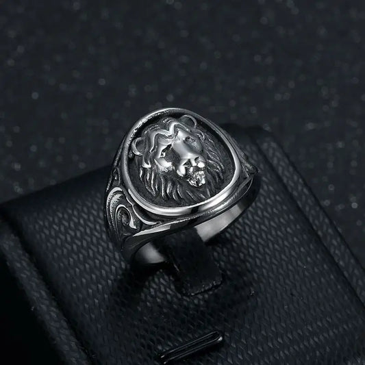 Luckacco New Retro Animal Lion Pattern Men's Ring Fashion Vintage Metal Gold silver color Lion Head Ring Accessories Party Jewelry