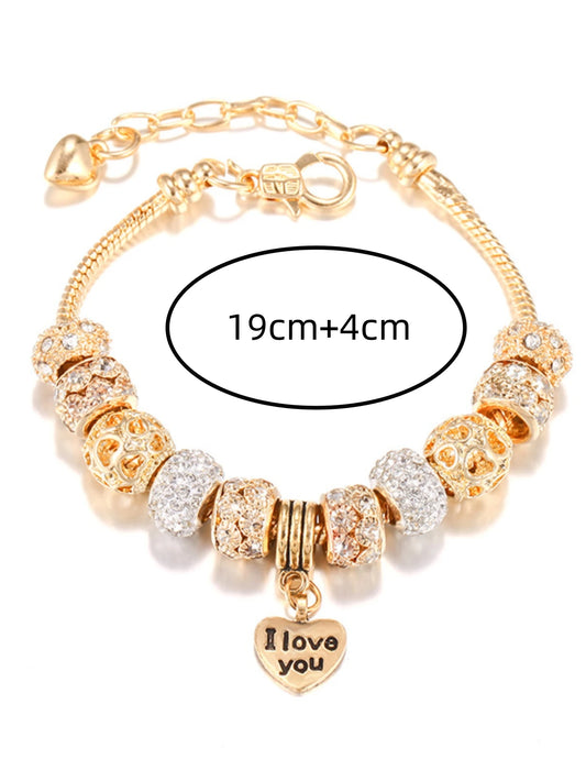 Luckacco 1PC Women's Fashion Pan Family DIY Multi Element Love Beaded Bracelet Date Travel Banquet Party Holiday Dressing Gift