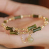 Luckacco Handmade Green Bamboo Joint Beaded Bracelet for Women Leaves Tassel Flower Bracelets Bangles Girls Party Charm Jewelry Gifts