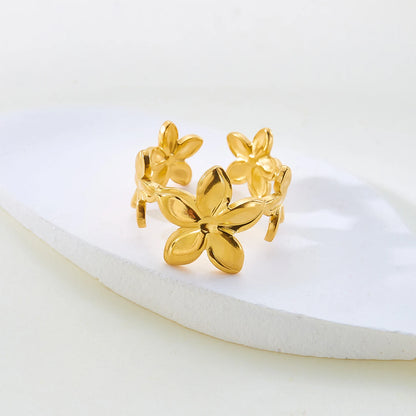 Luckacco Trendy Gold Color Stainless Steel Ring for Women Bohemian Shell Starfish Conch Flower Butterfly Heart Ring Party Jewelry Gift