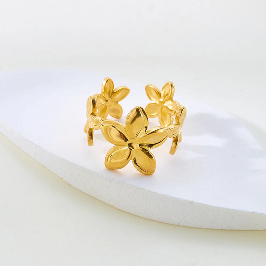 Luckacco Trendy Gold Color Stainless Steel Ring for Women Bohemian Shell Starfish Conch Flower Butterfly Heart Ring Party Jewelry Gift