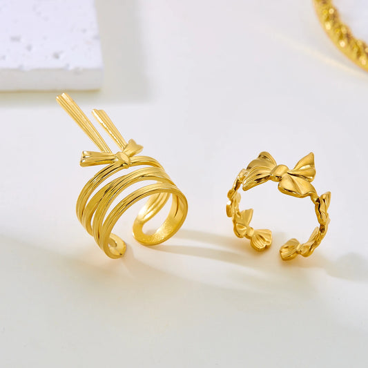 Luckacco Trendy Gold Color Stainless Steel Ring for Women Bohemian Shell Starfish Conch Flower Butterfly Heart Ring Party Jewelry Gift
