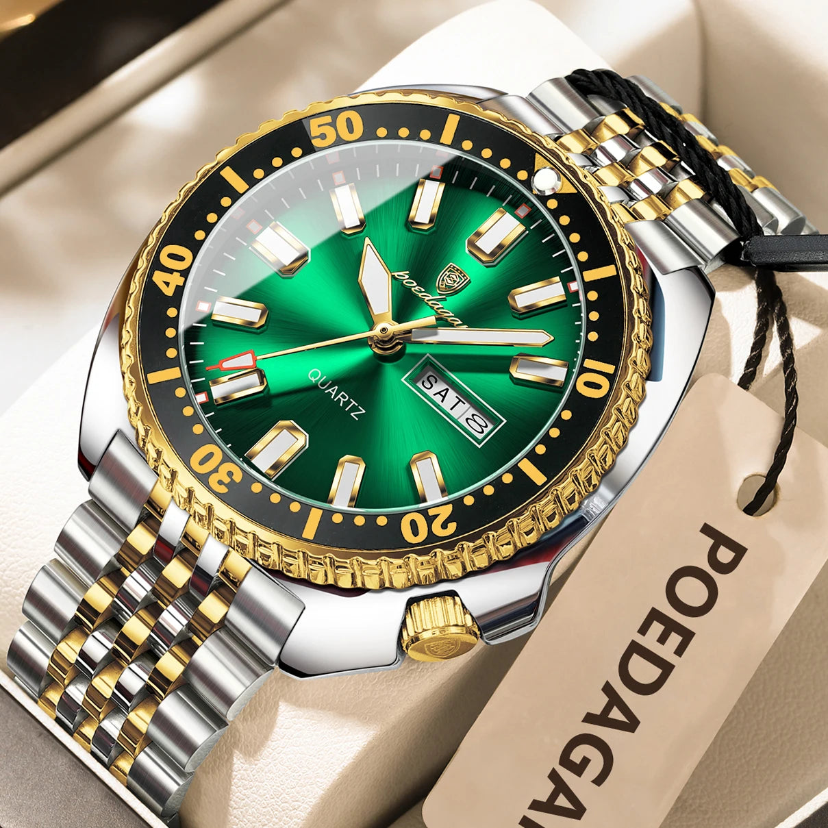 luckacco poedagar business men watch date week waterproof luminous luxury man wristwatch sports stainless steel men's quartz watches male