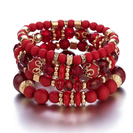 Luckacco 4Pcs/set Boho Ethnic Heart Beaded Bracelet Set For Women Handmade Crystal Beads Chain Bangle Female Bohemia Jewelry Gift