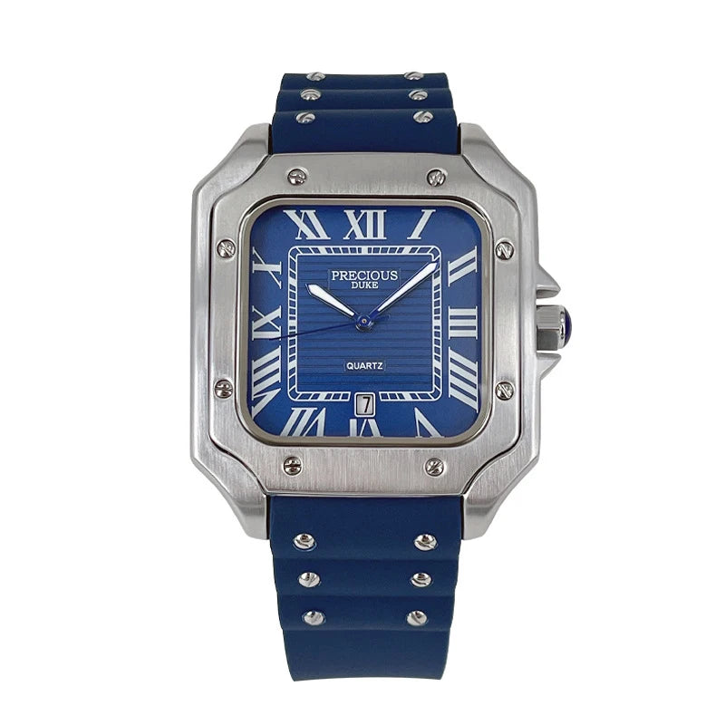 luckacco 2025 men's luxury square quartz watch stainless steel rubber band roman numeral calendar watch british brand watch
