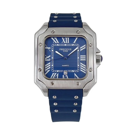 Luckacco 2025 Men's Luxury Square Quartz Watch Stainless Steel Rubber Band Roman Numeral Calendar Watch British Brand Watch
