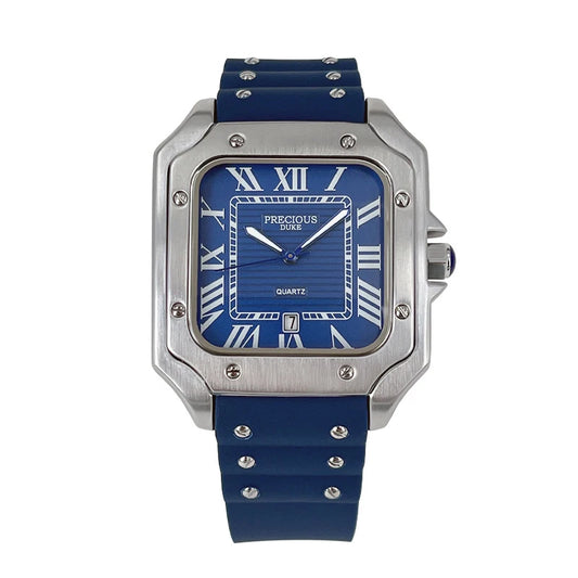 Luckacco 2025 Men's Luxury Square Quartz Watch Stainless Steel Rubber Band Roman Numeral Calendar Watch British Brand Watch