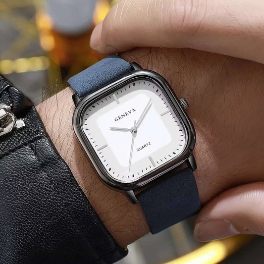 Luckacco Fashion Square Dial Men Watch Minimalist Casual Leather Strap Quartz Wristwatch Man Clock Relogios Masculino (Without Box)