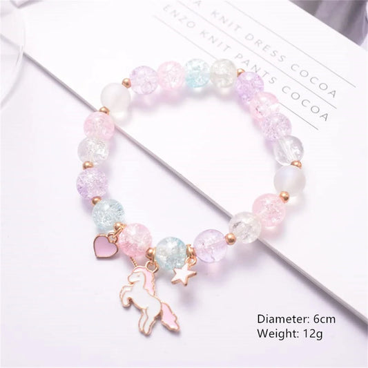 Luckacco Girls First Day of School Bracelet Cute Friendship Princess Bracelet for Kids Cartoon Rabbit Unicorn Charms Jewelry Accessories