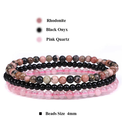 Luckacco 3pcs Amethysts Purple Agates Elastic Bracelets For Women Men Natural Stone Tiger Eye Black Onyx 4mm Beads Bracelet Set Jewelry