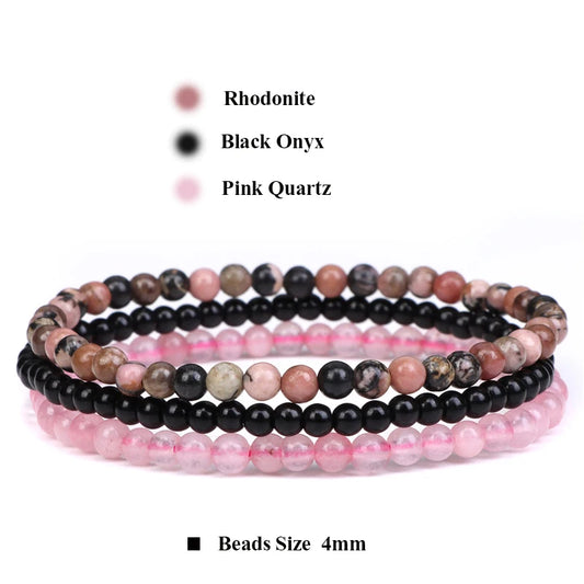 Luckacco 3pcs Amethysts Purple Agates Elastic Bracelets For Women Men Natural Stone Tiger Eye Black Onyx 4mm Beads Bracelet Set Jewelry