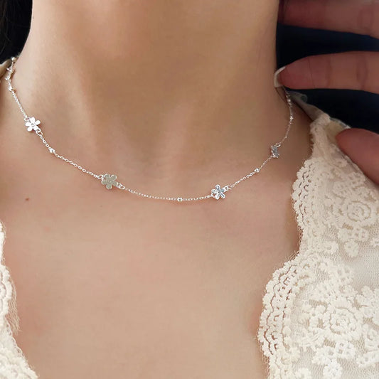 Luckacco New 925 Sterling Silver Classic Multiple Flower Combinations Choker Necklace For Girl Neck Women Wedding Party Gift Fine Jewelry