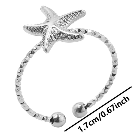 Luckacco 1pc Stylish Marine Jewelry Ocean Sea Animals Conch Starfish Shell Ring Stainless Steel Jellyfish Scallop Rings Women Charm Gift