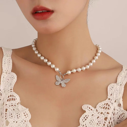 Luckacco New Baroque Pearl Choker Necklace For Women Luxury Wedding Party Triple-layer Beaded Necklace Torques Ladies Trendy Jewelry Gift