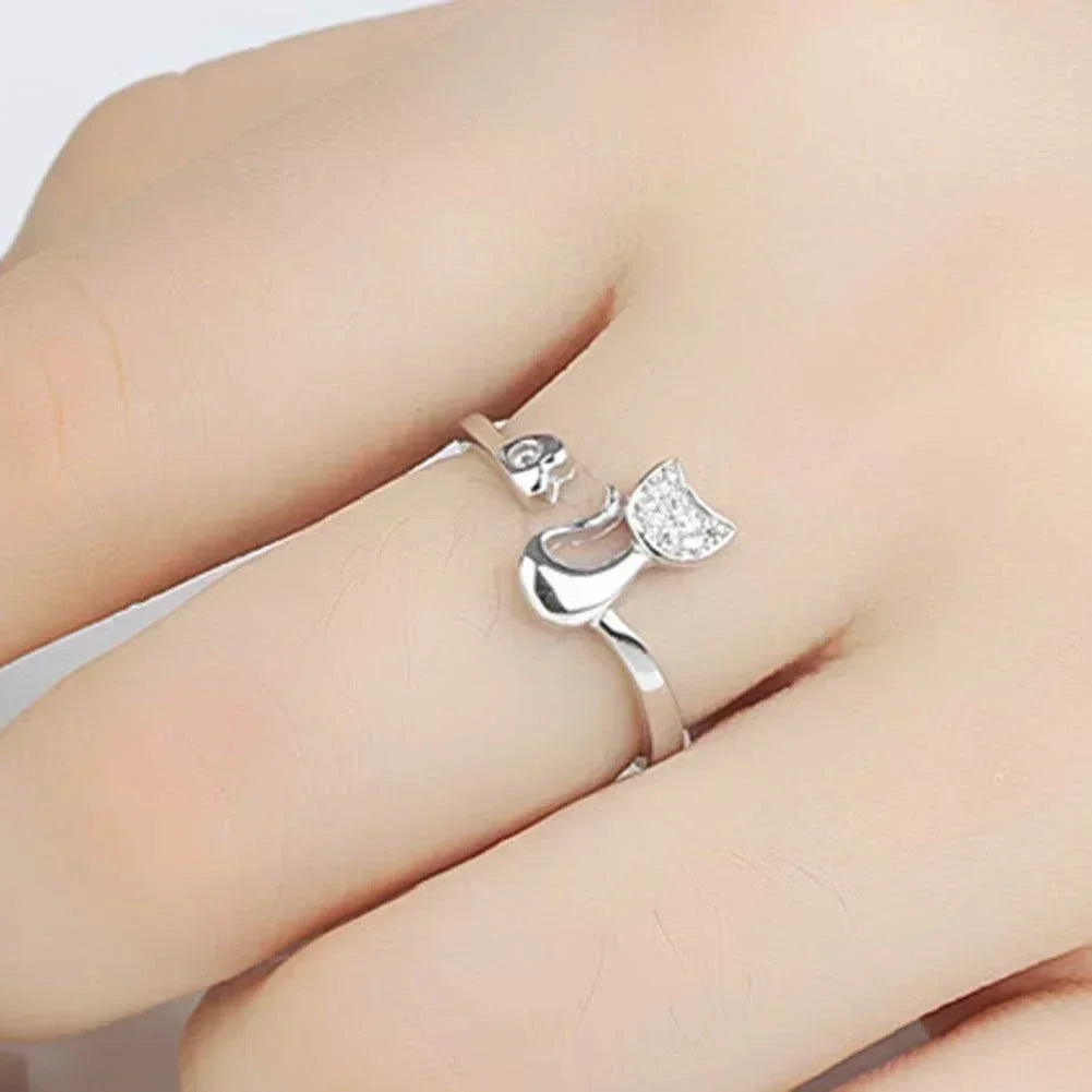 luckacco charm crystal top quality cubic zirconia crystal inlaid cute animal cat ring for women girls fashion animal anillo de mujer open